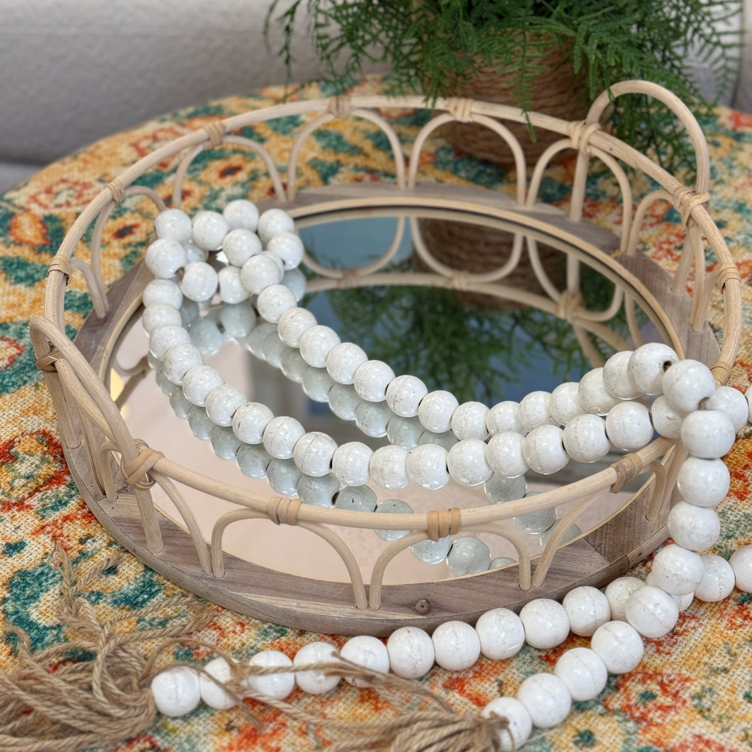 Sm Round Mirror/Rattan Tray