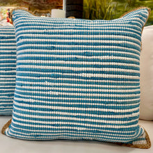 Load image into Gallery viewer, Jute Trim Blue/White Pillow
