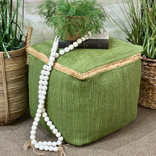 Load image into Gallery viewer, Green Jute Trim Pouf
