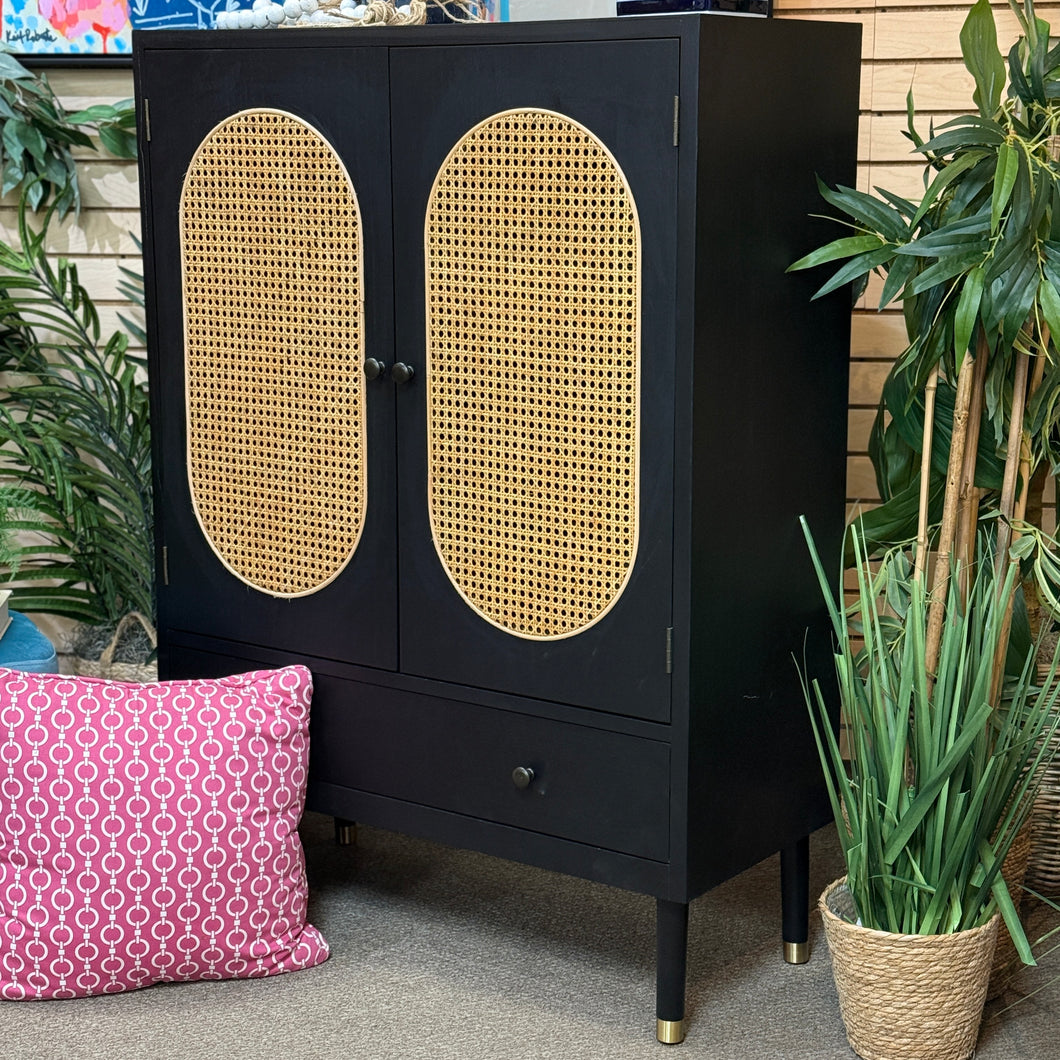 2DR Black Cane Cabinet