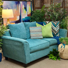Load image into Gallery viewer, Teal Sofa W/2 Patterned Cushions
