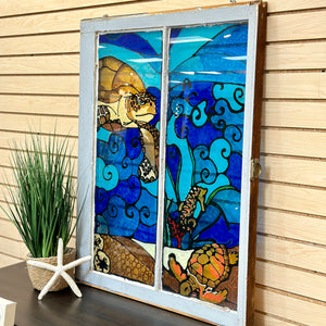 Blue Stained Glass Turtle Art