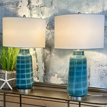 Load image into Gallery viewer, Blue Checkered Glass Lamp
