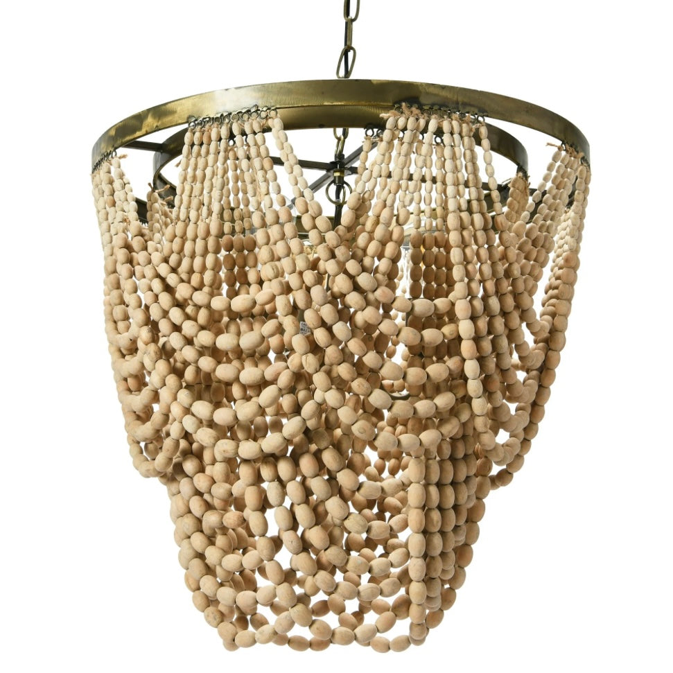 Natural Wood Bead Chandelier