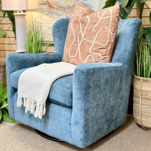 Blue Chenille Swivel Glider