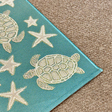 Load image into Gallery viewer, Aqua/Tan Sea Turtle Washable Rug
