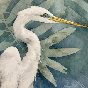 Egret W/Blue Leaves I
