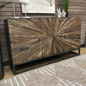 Industrial Wood & Metal Starburst Cabinet