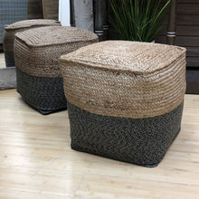 Load image into Gallery viewer, Square Jute &amp; Grey Woven Pouf
