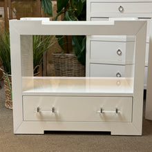 Load image into Gallery viewer, Designer White Lacquer Bedside Table
