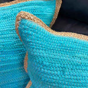 Jute Trim Turquoise Pillow