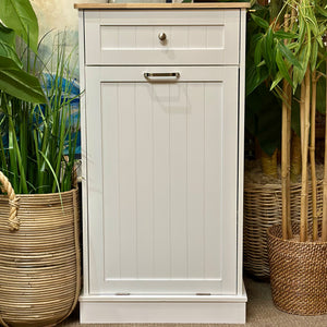 White Cabinet w/ Waste Can Storage