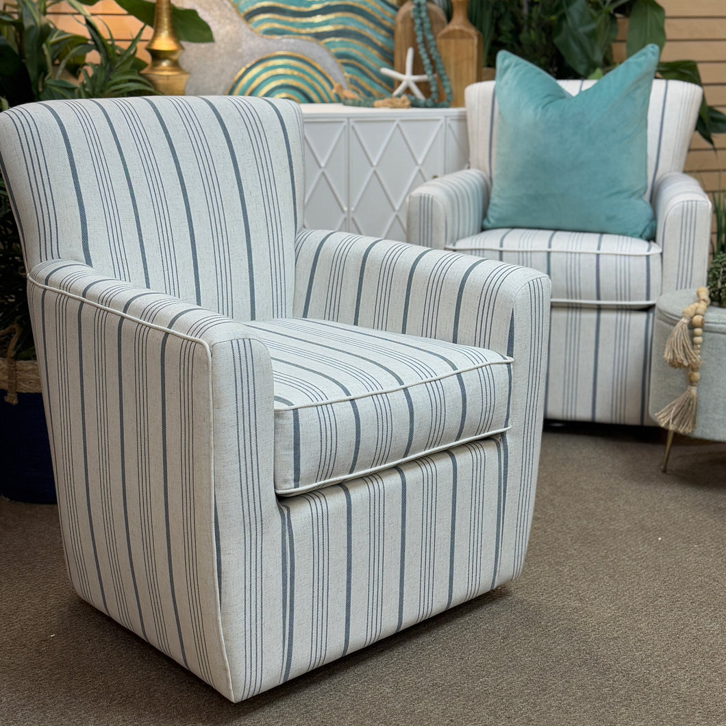 Pale Blue Striped Swivel Chair