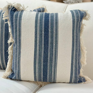Blue/Ivory Fringe Pillow