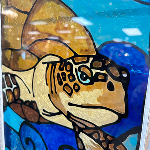 Blue Stained Glass Turtle Art