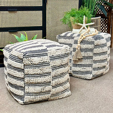 Load image into Gallery viewer, Beige Fringe &amp; Black Pouf
