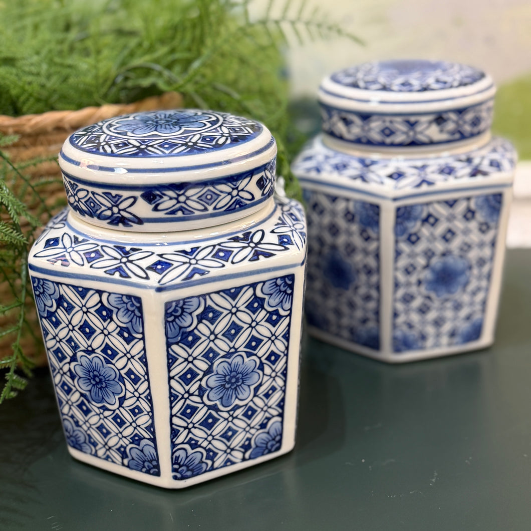 Blue/White Hexagon Jar