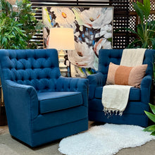 Load image into Gallery viewer, Blue Tufted  Swivel Glider
