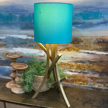 Load image into Gallery viewer, Petite Gold Lamp Turquoise Shade
