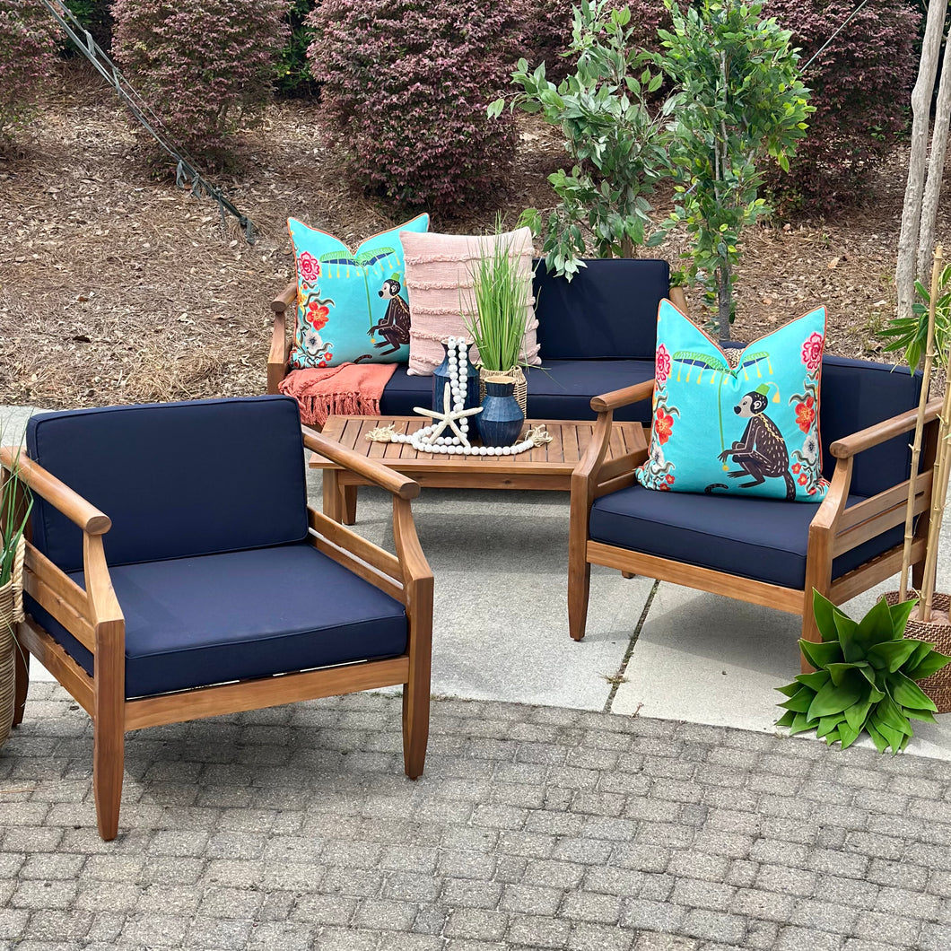 4PC Navy/Acacia Wood Outdoor Set