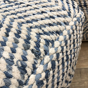 Denim & Ivory Chevron Pouf