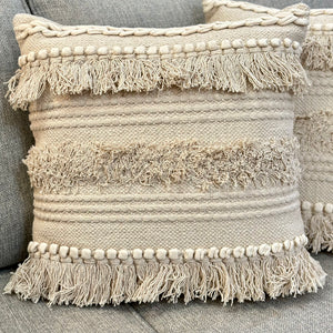 Light Beige Fringe Pillow