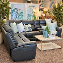 Load image into Gallery viewer, 6PC Navy Leather Recl. Sectional
