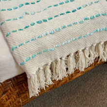 Load image into Gallery viewer, Aqua Stitched Ivory Throw
