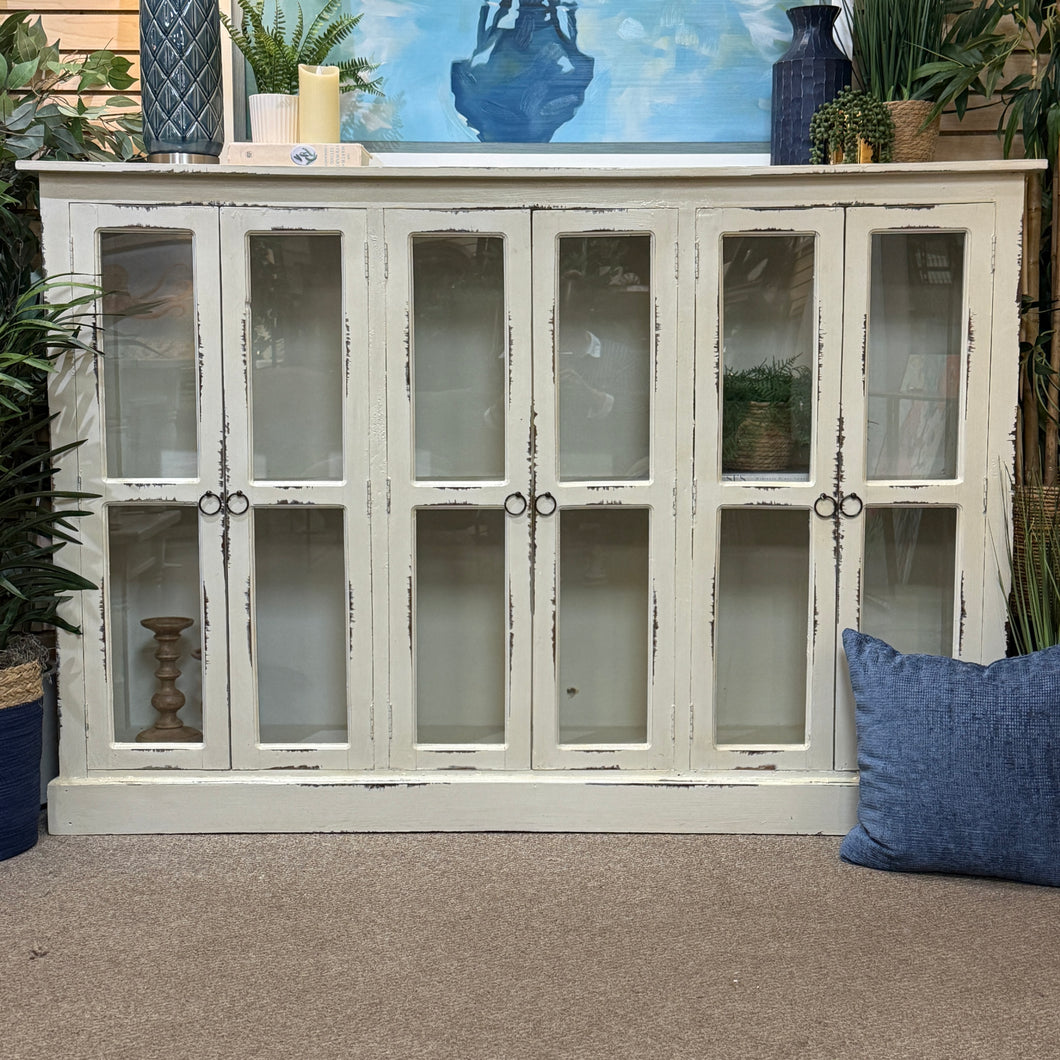 Ivory Distressed Glass DR Cabinet