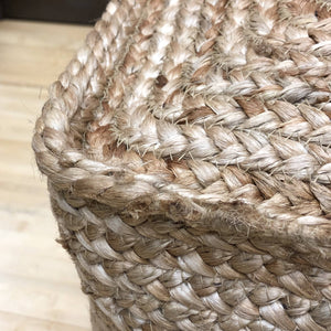 Square Jute & Grey Woven Pouf