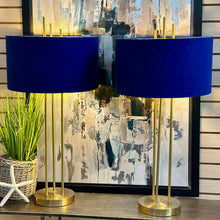 Load image into Gallery viewer, Gold Lamp W/Blue Shade
