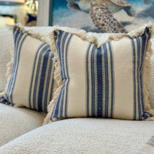 Load image into Gallery viewer, Blue Down Pillow W/Fringe
