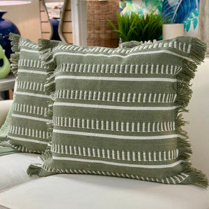 Green/White Fringe Pillow