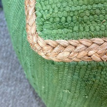 Load image into Gallery viewer, Green Jute Trim Pouf
