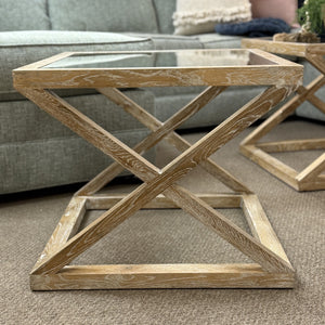 Washed Wood & Glass End Table