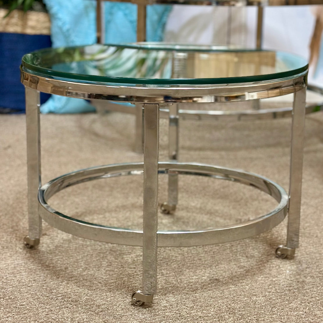 Glass Side Table w/ Casters