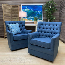 Load image into Gallery viewer, Blue Tufted  Swivel Glider
