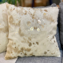 Load image into Gallery viewer, Ivory &amp; Gold Faux Fur Pillow
