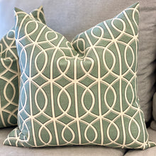 Load image into Gallery viewer, Green &amp; Ivory Geometric Down Pillow
