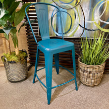 Load image into Gallery viewer, Distressed Teal Counter Stool
