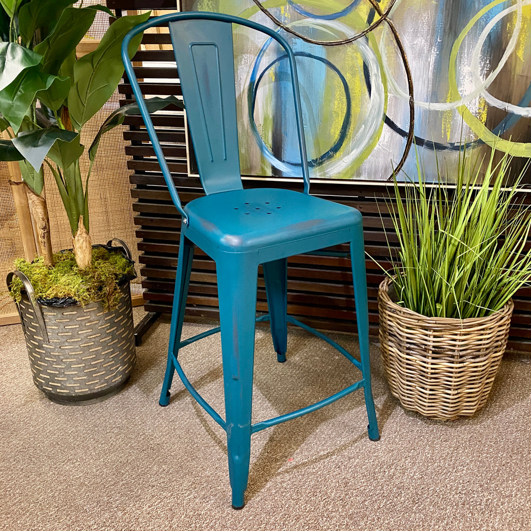 Distressed Teal Counter Stool