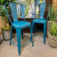 Load image into Gallery viewer, Distressed Teal Counter Stool
