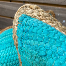 Load image into Gallery viewer, Jute Trim Turquoise Down Pillow
