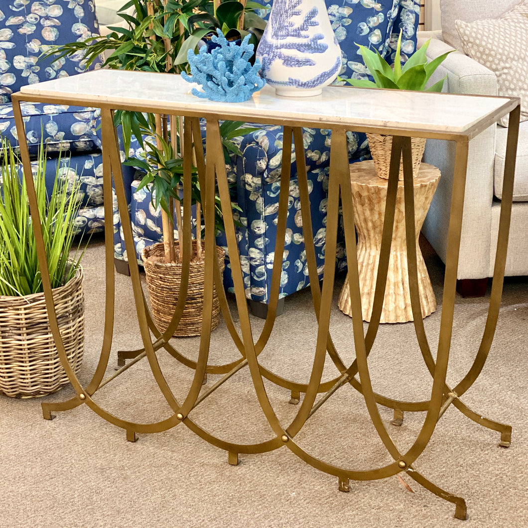 Brass Console W/Marble Top
