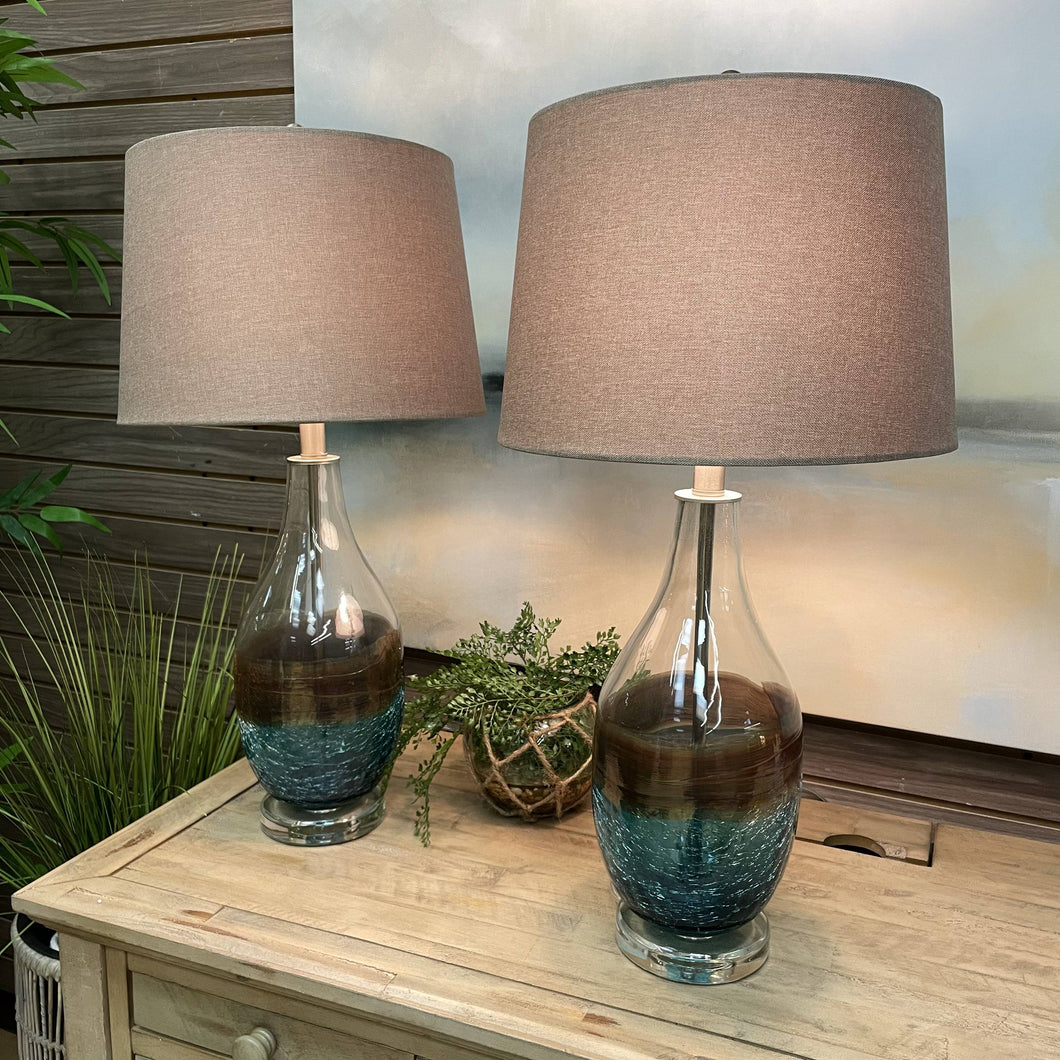 Blue & Taupe Glass Lamp